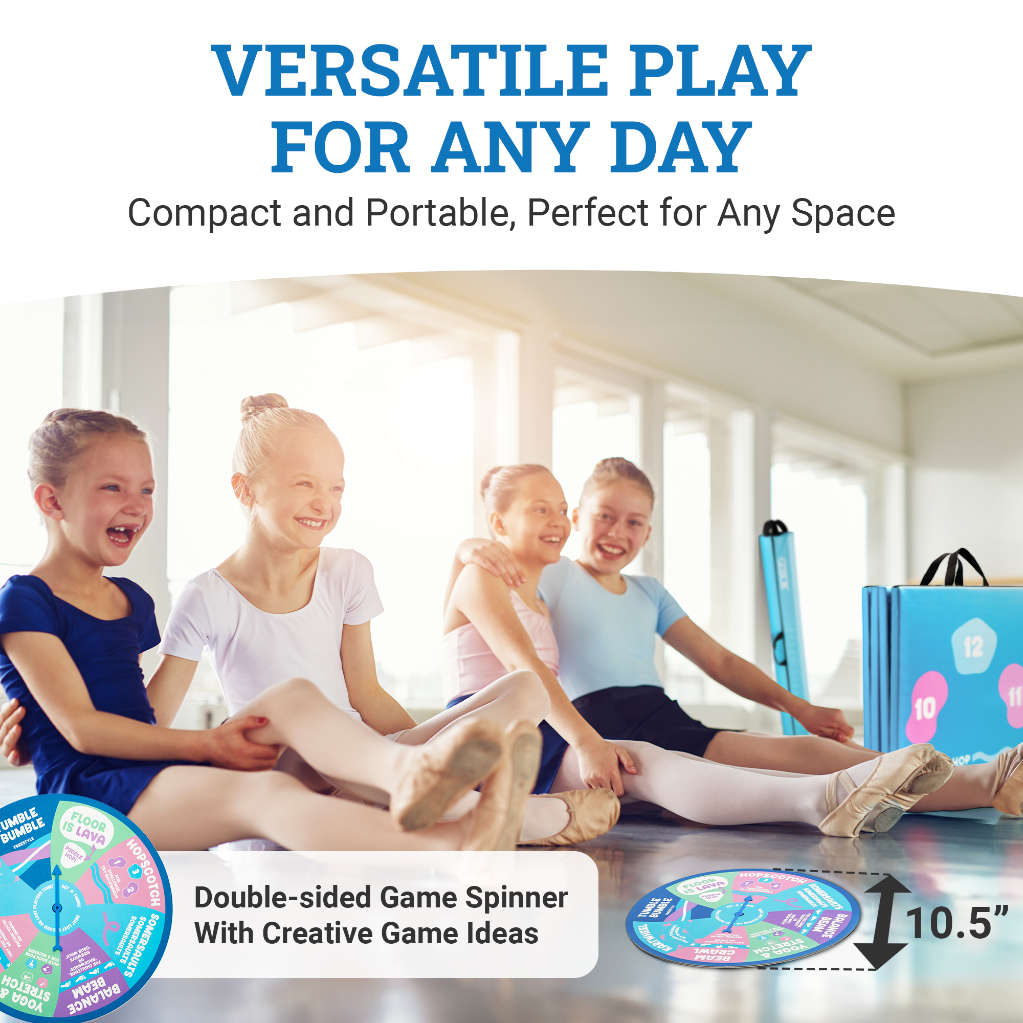 Gibson Engage Gymnastics Games – Kids Balance Beam, Tumbling Mats & Activity Spinner Playset – Screen-Free Home Fitness Fun Ages 3–10