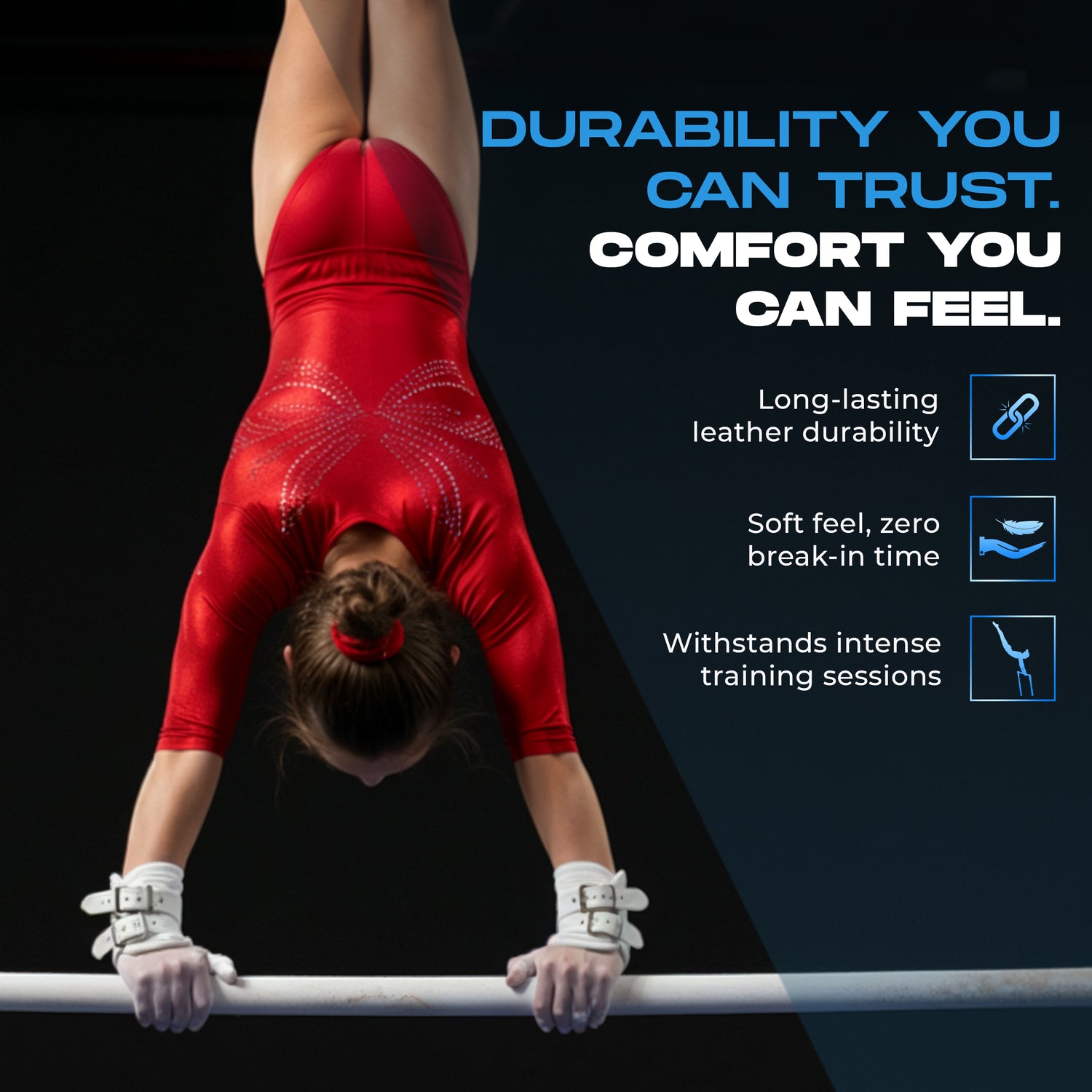 Gibson Just Right Uneven Bar Grips — Narrow-Fit Leather Grips for Youth Gymnasts (Ages ~7‑12) Double/Single Buckle or Hook & Loop Options