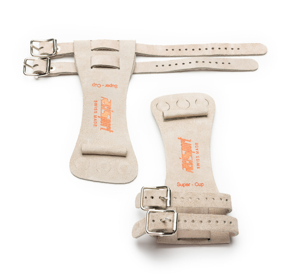 Reisport® Men's High Bar Grips - Double Buckle open and closed