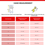 Hand measurement chart for gloves with size chart and measurement instructions.