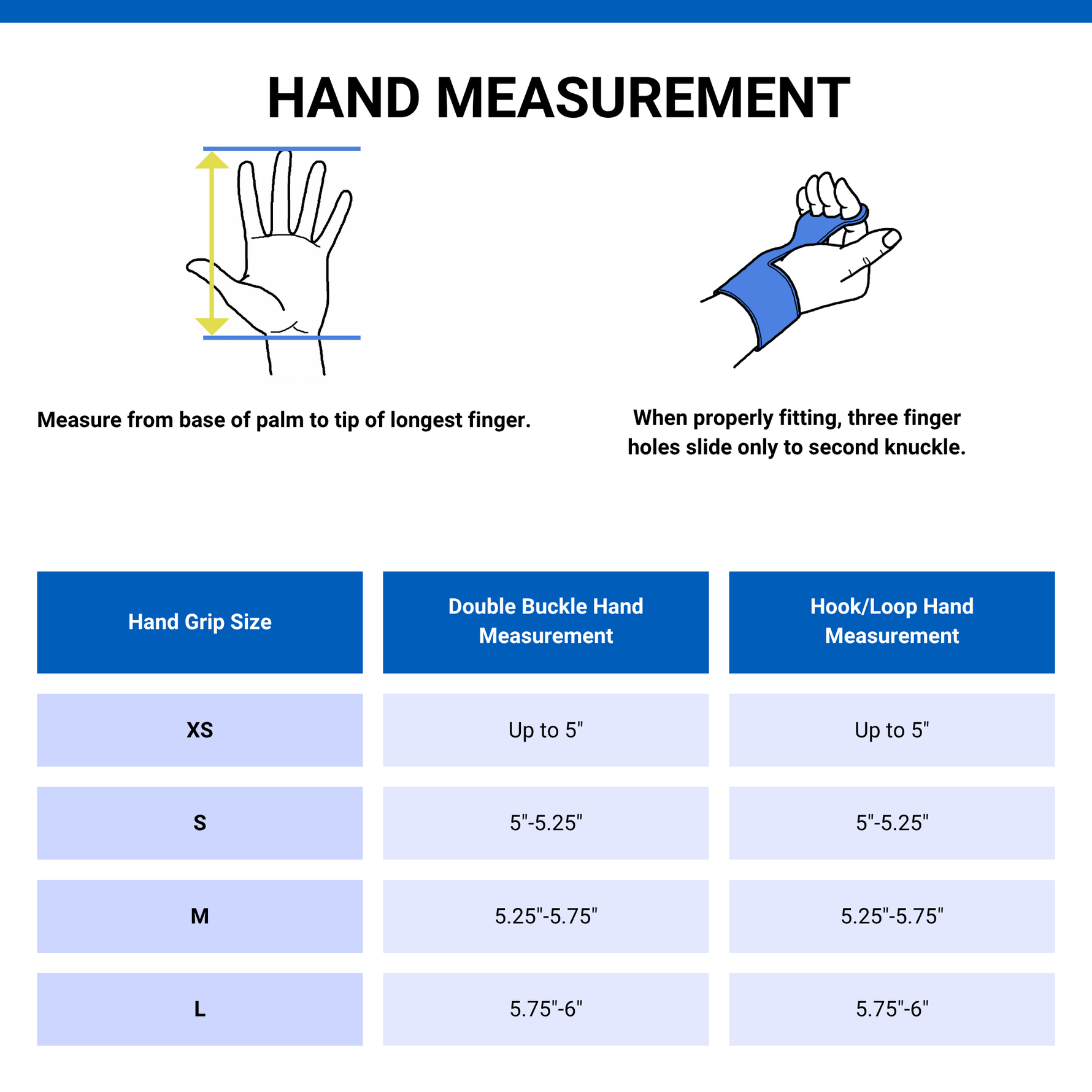 Hand measurement chart for gloves with illustrations and size guide.